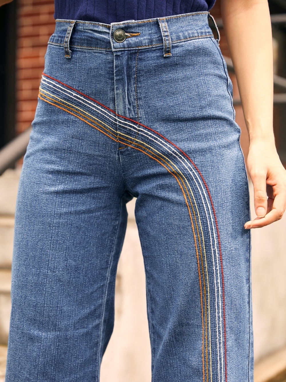 ModCloth Rainbow Pride Denim Jeans Size 20W Wide Leg Lightweight Retro Boho - Picture 2 of 6